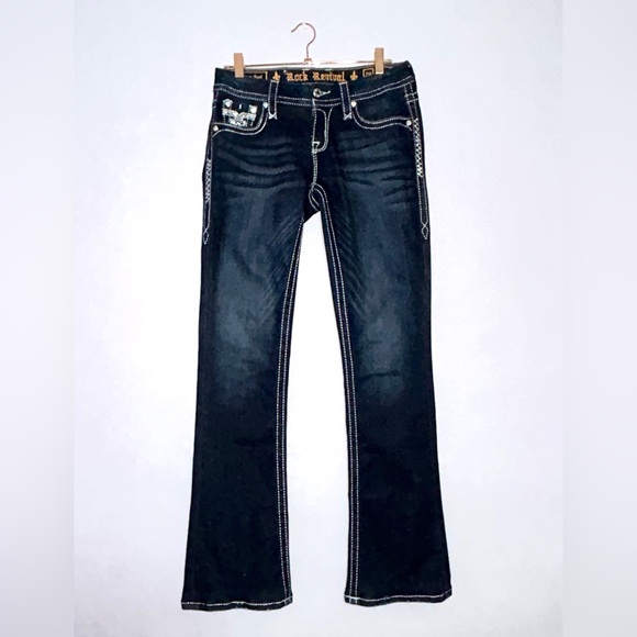 Rock Revival 26 Western Embroidered Betty Dark Wash Easy Bootcut Jeans - Picture 2 of 16